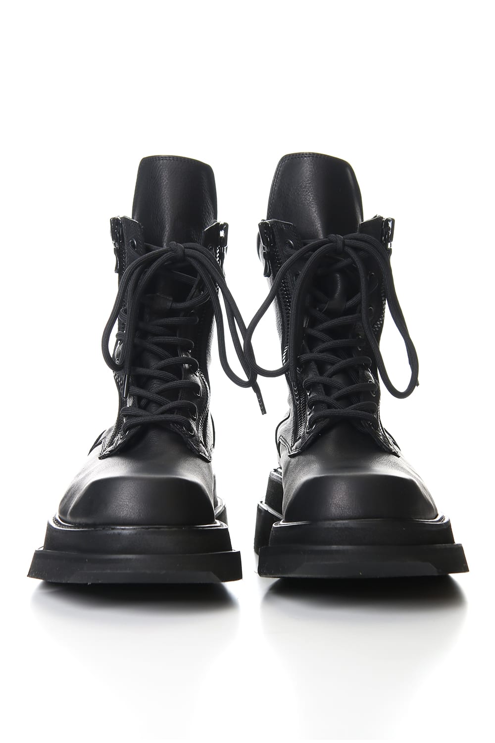 W SOLE ZIP COMBAT BOOTS Black