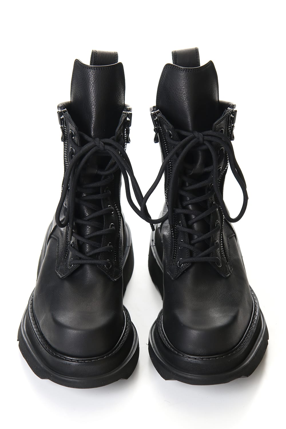 W SOLE ZIP COMBAT BOOTS Black