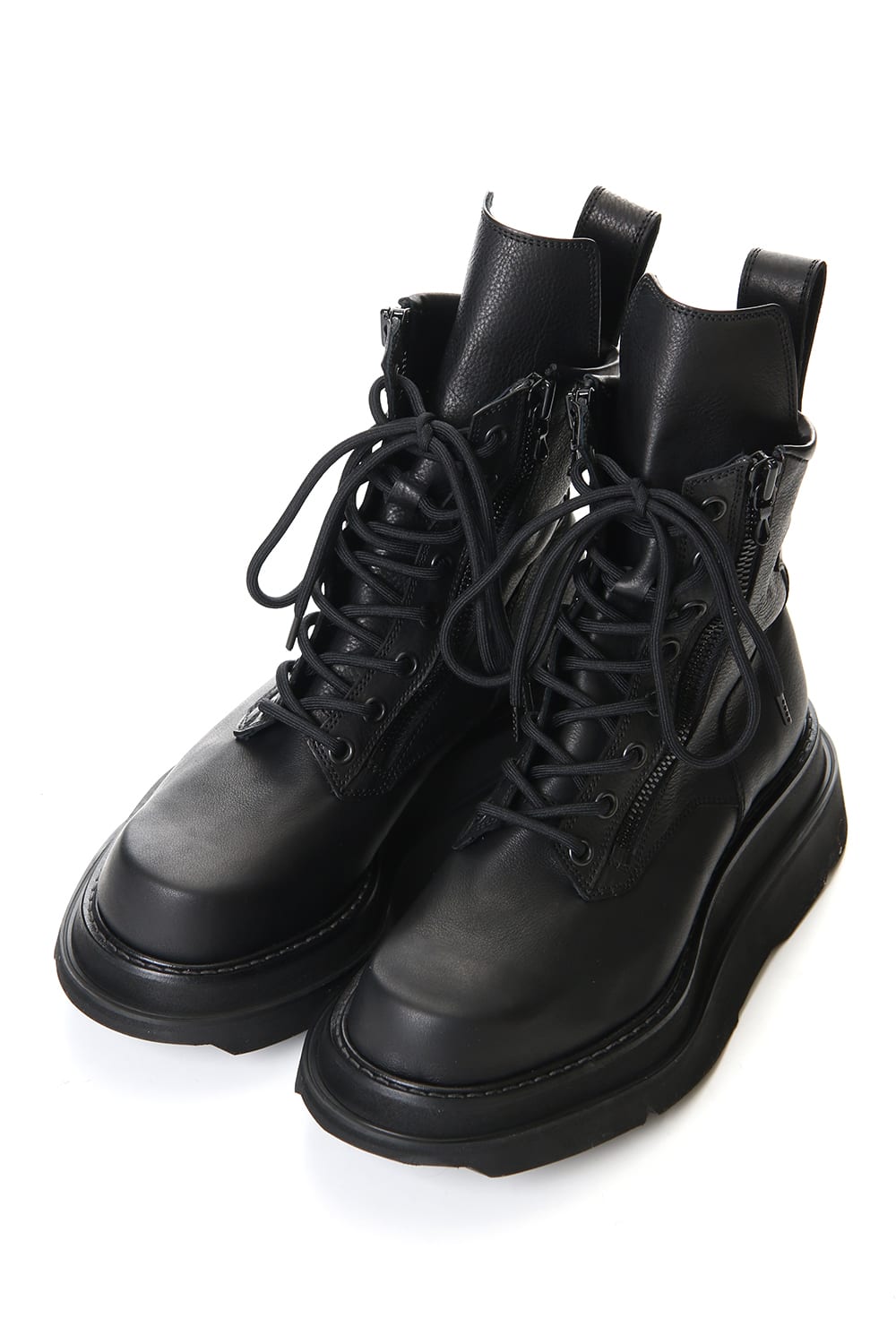 W SOLE ZIP COMBAT BOOTS Black