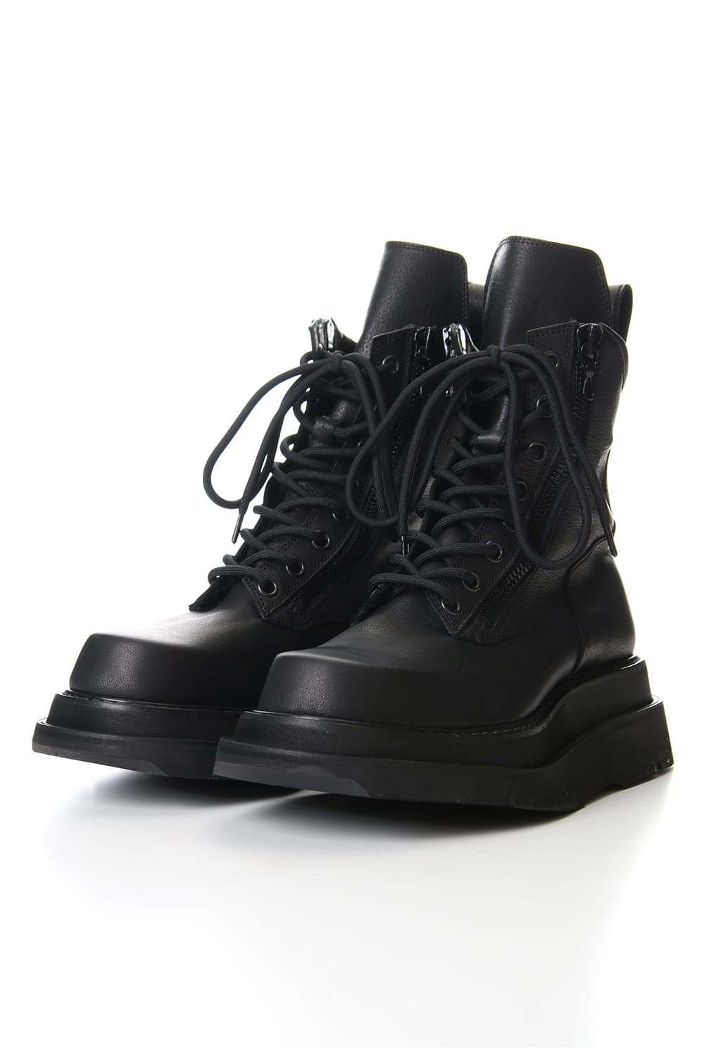 W SOLE ZIP COMBAT BOOTS Black