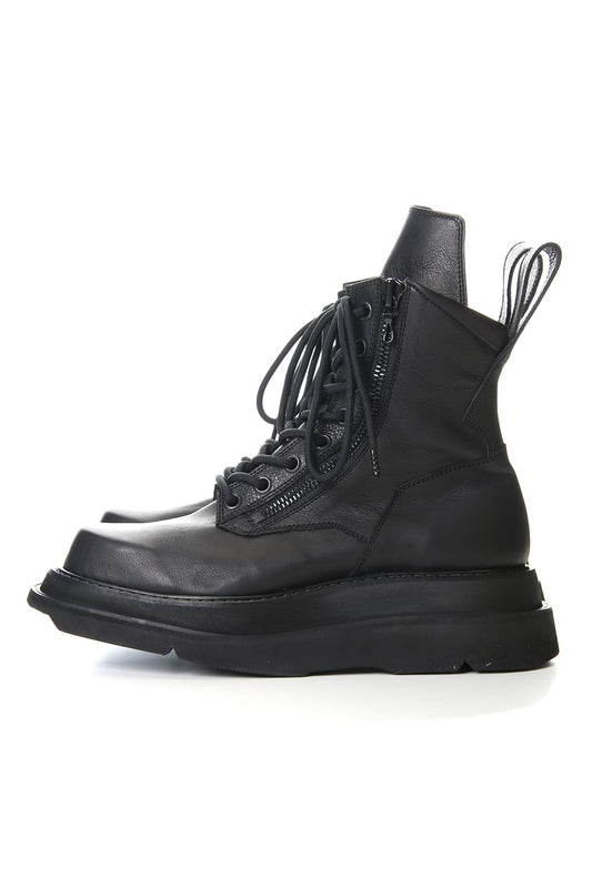 W SOLE ZIP COMBAT BOOTS Black