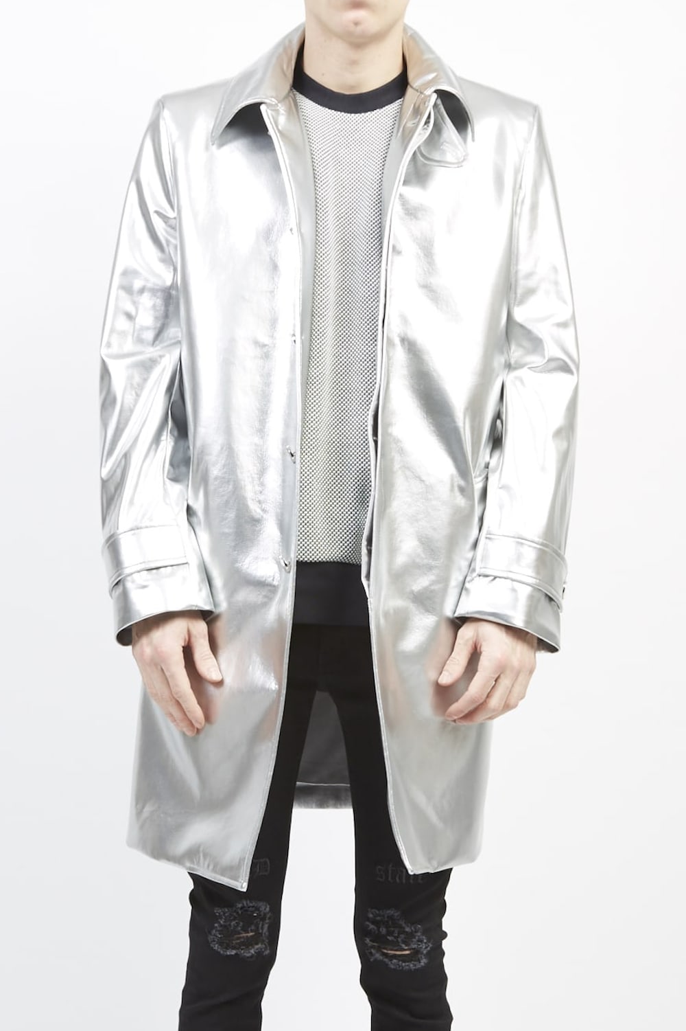 Patent faux leather soutien collar coat Silver