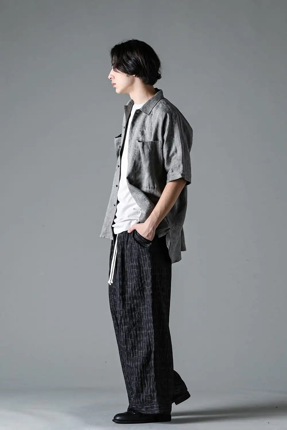 WIDE PANTS Fine Kasuri Shirting BLACK