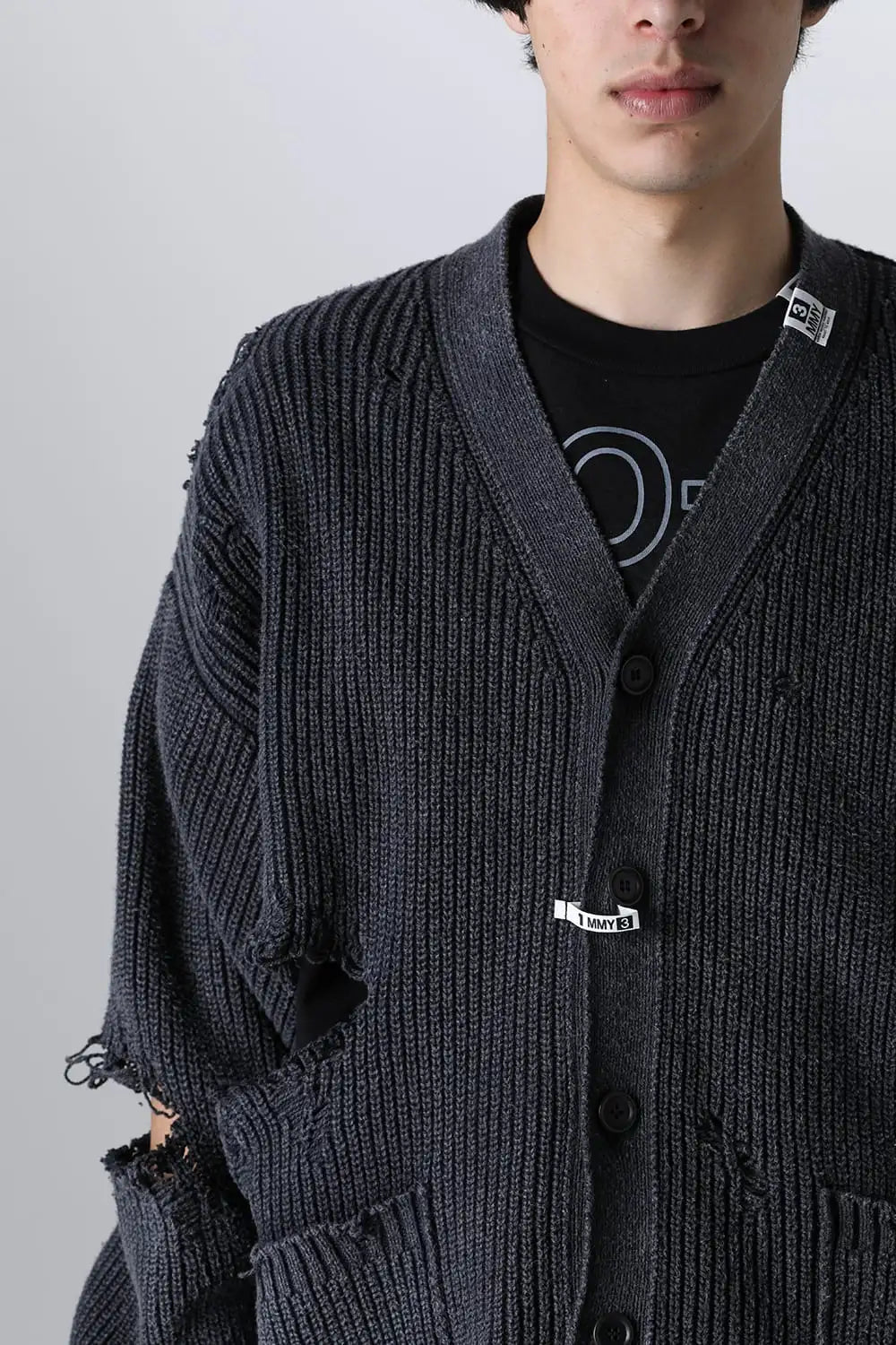 Bleached Knit Cardigan Black