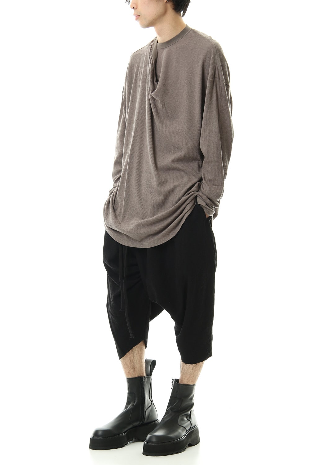 Tuck drape L/S cut & sewn Gray