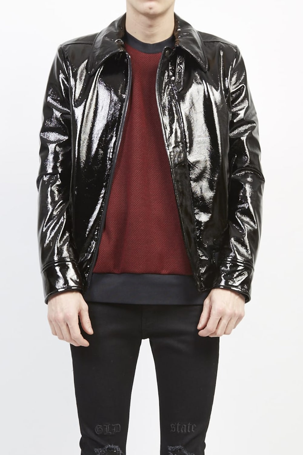 Patent faux leather blouson Black