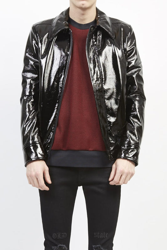 Patent faux leather blouson Black