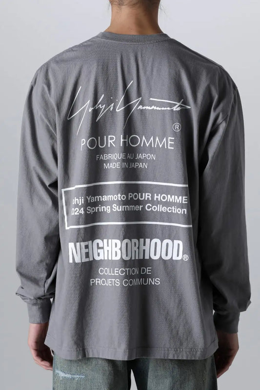 NEIGHBORHOOD × Yohji Yamamoto Print Long Sleeve T-Shirt Gray