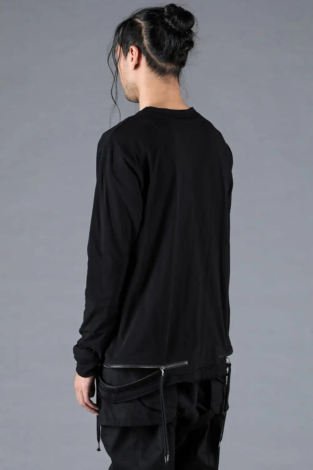 30/- Soft Cotton Jersey Zip Open Long Sleeve T-Shirt Black