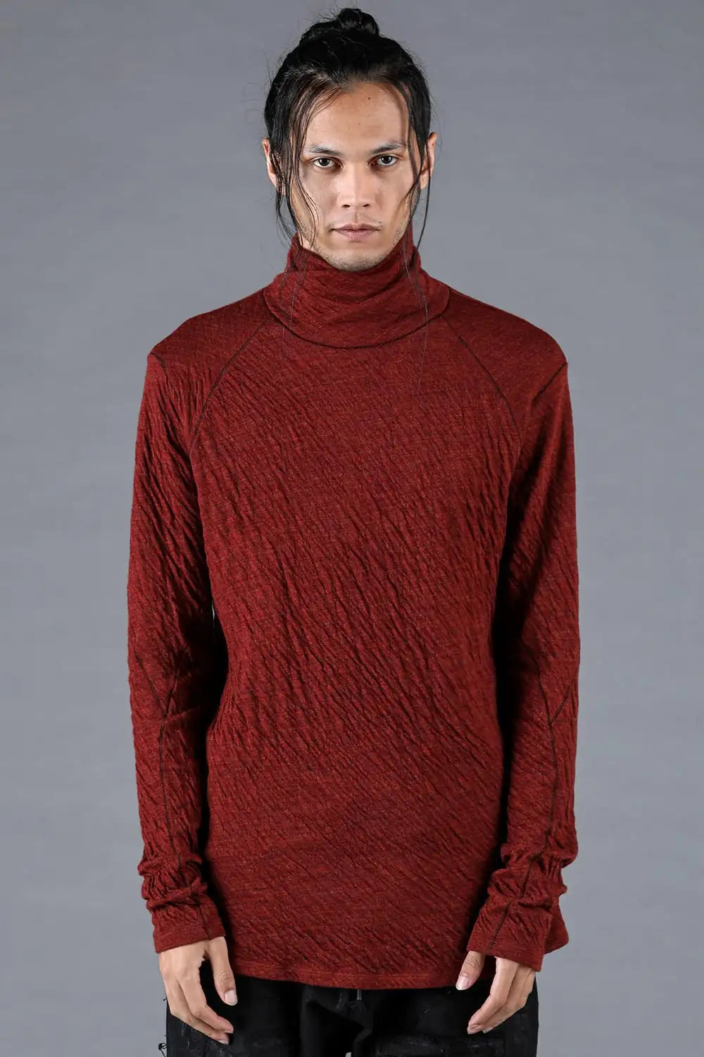 Wool x Cotton Double-Faced High-Neck Long Sleeve T-Shirt Red