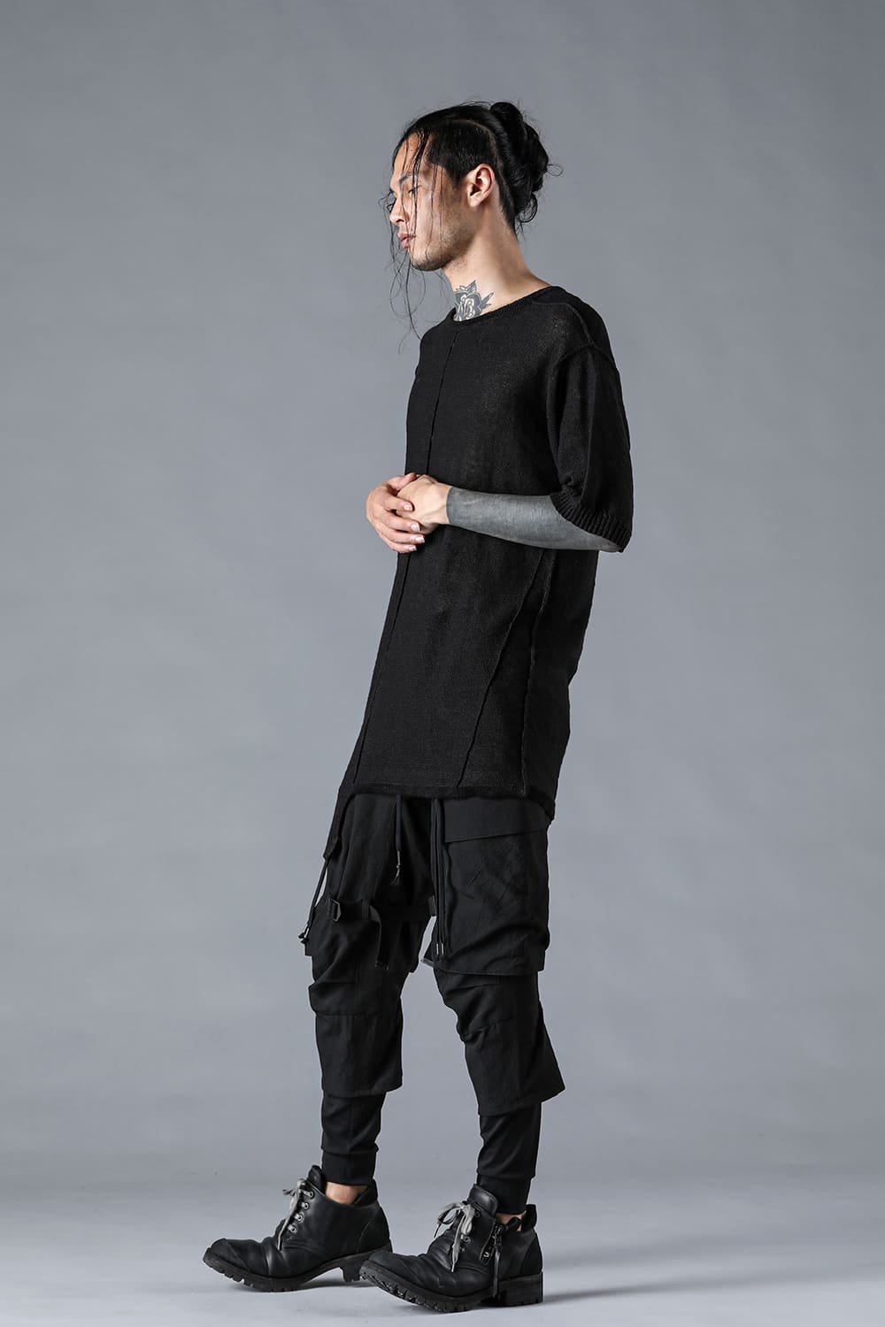 塩縮ワッシャードビーボーダーレイヤードカーゴパンツ