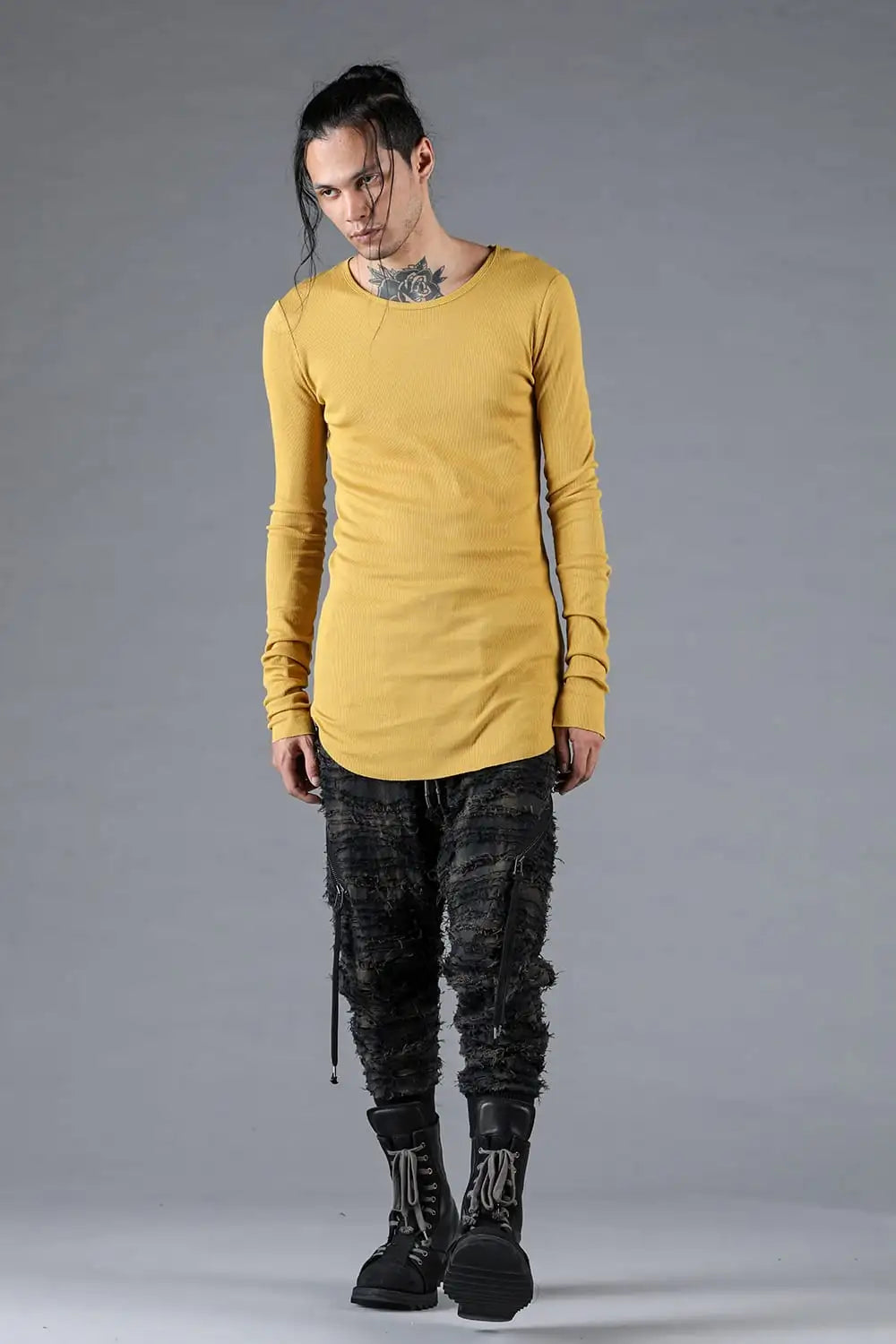 Modal x Cotton Rib Long Sleeve T-Shirt Mustard