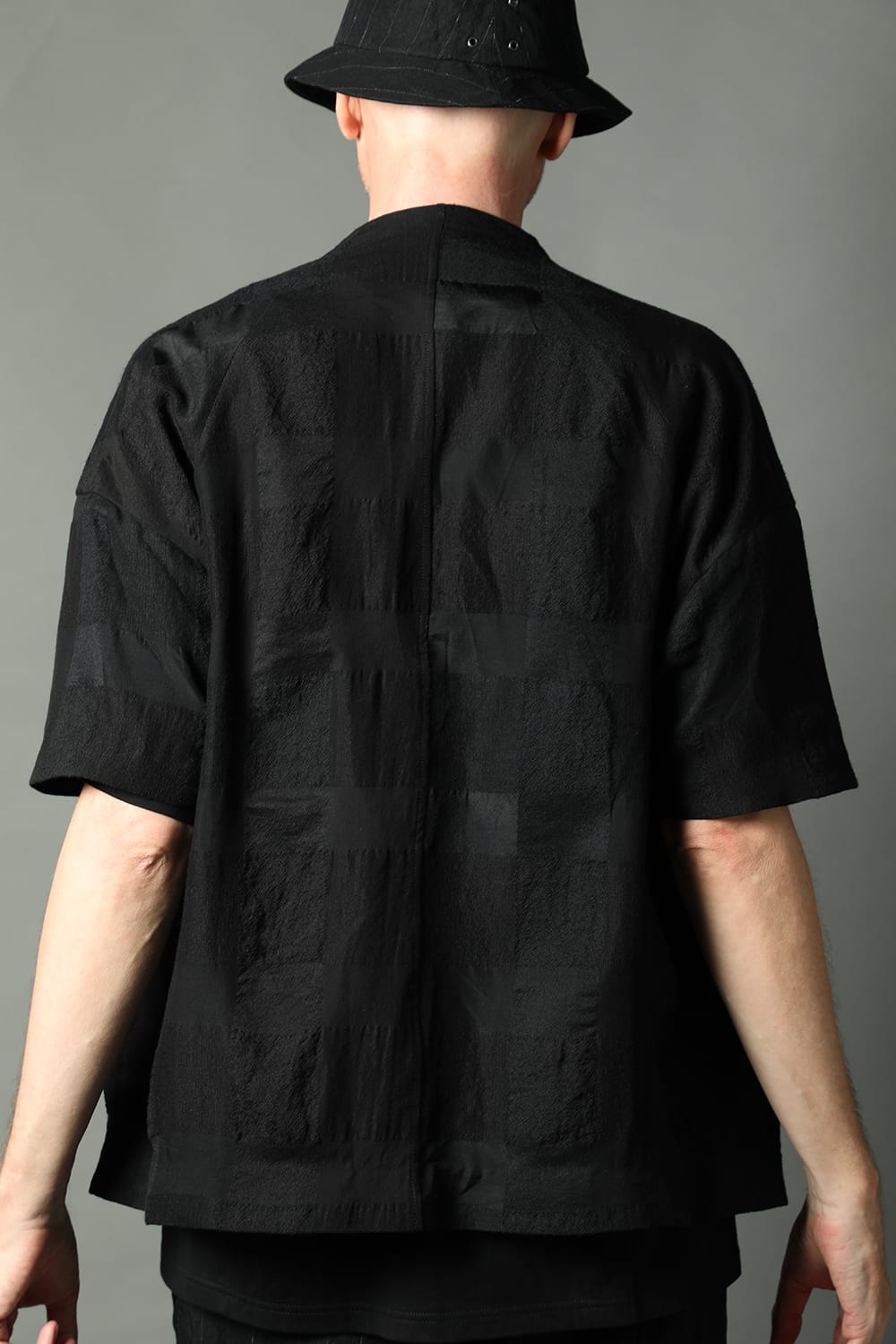 Short sleeve jacket block check jacquard