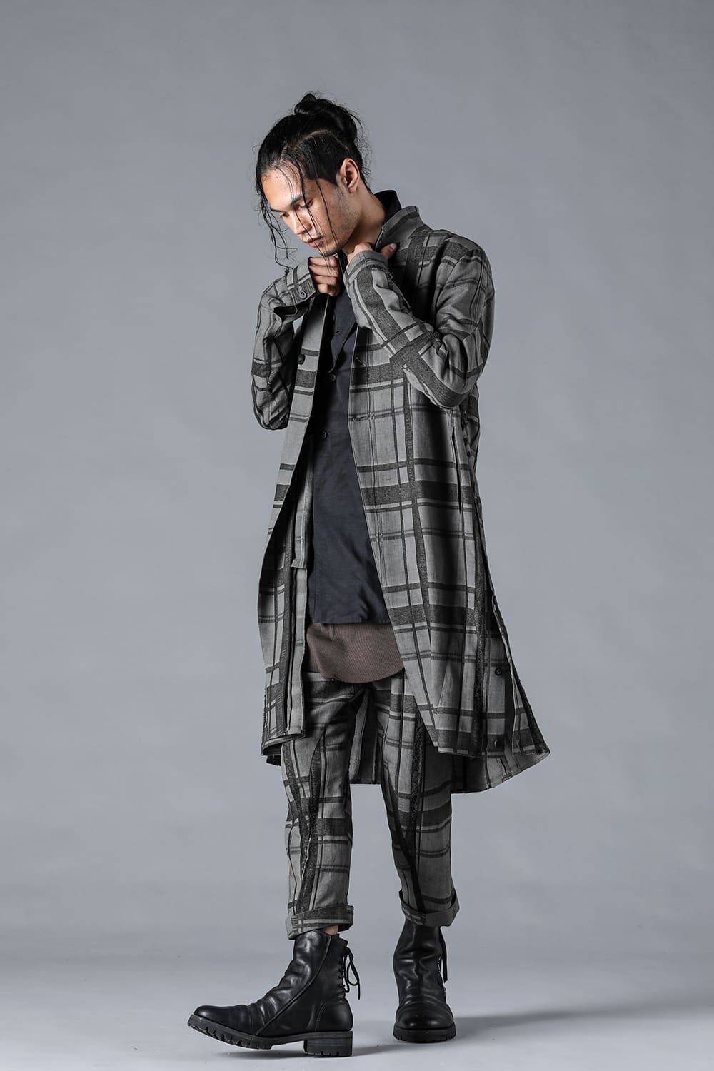 Check Jacquard W-Breasted Shirt Coat