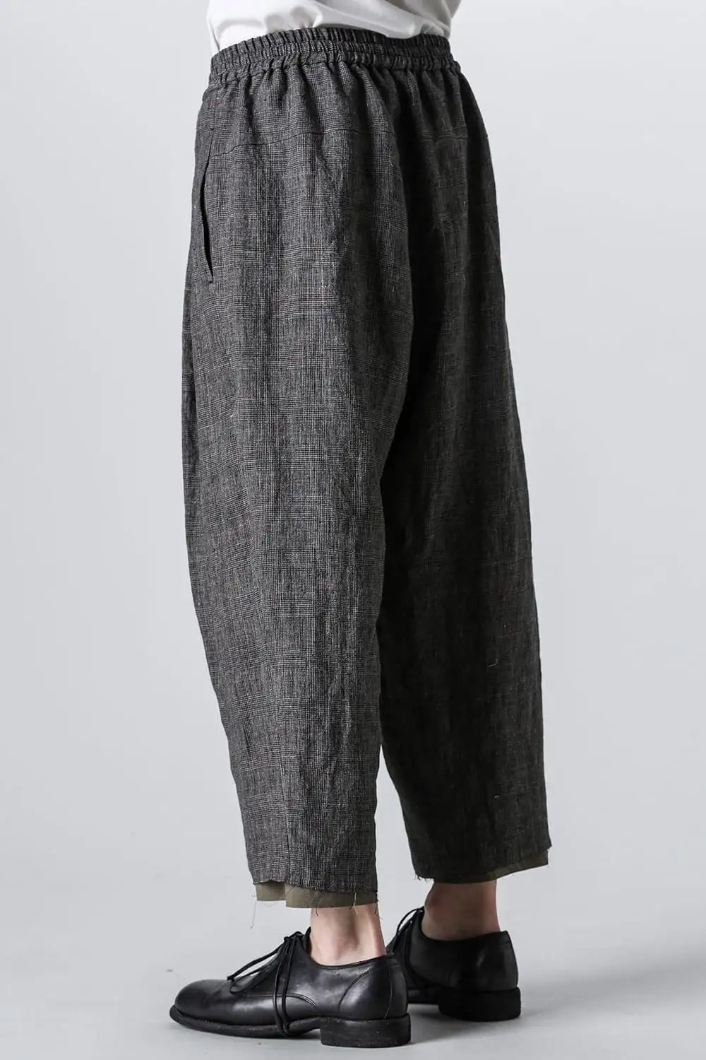 クロップドパンツ リネン グレンチェック