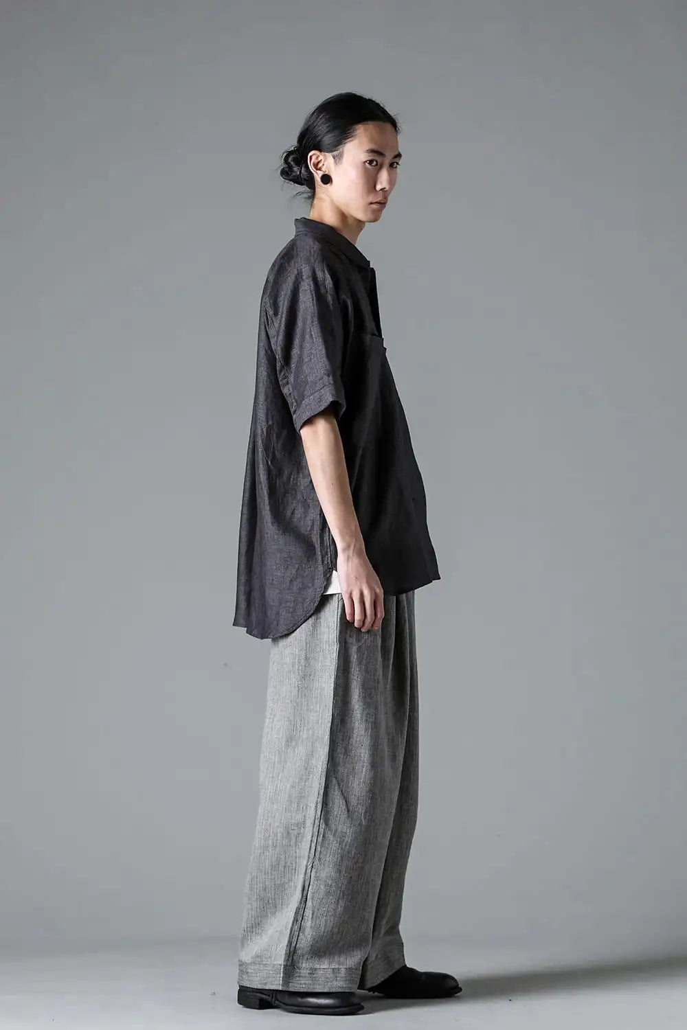 SHORT SLEEVE SHIRT	Linen Herringbone BLACK×DK GREY