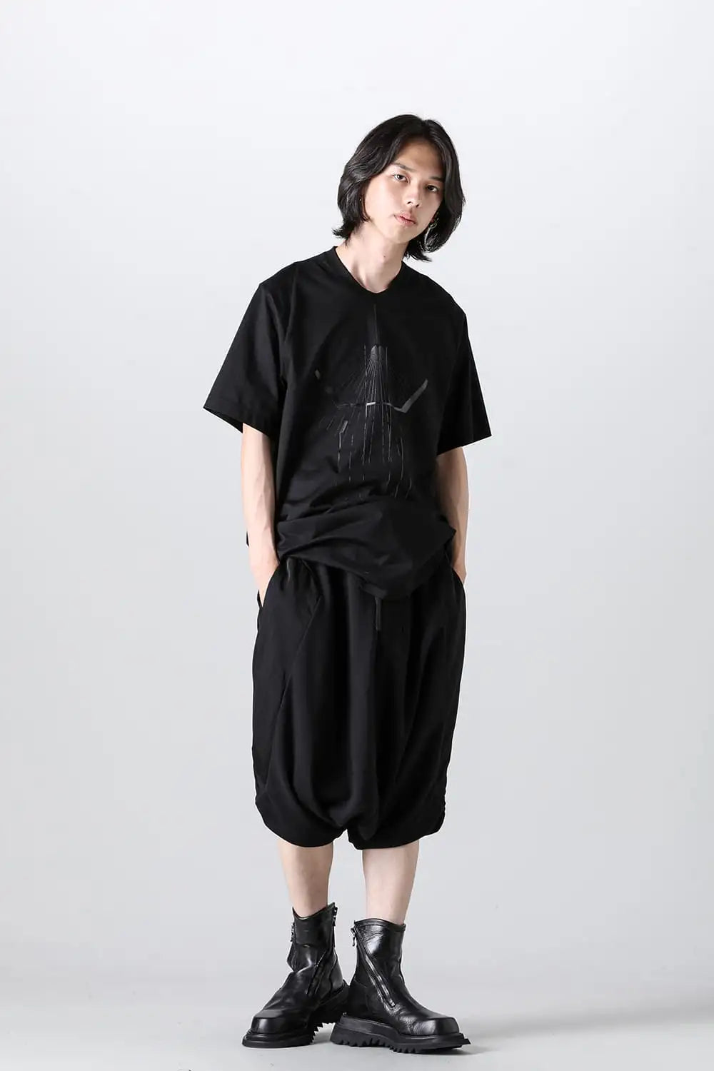 Cotton Sweat Sarouel Short Pants Black