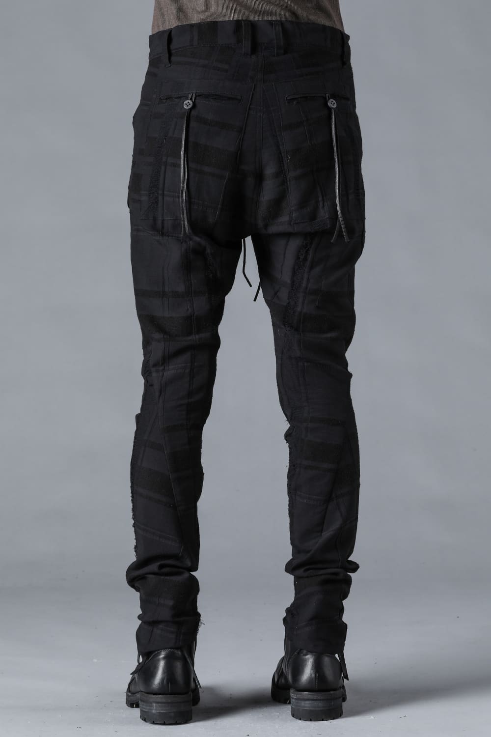 Check Jacquard Drop Crotch Slim Pants