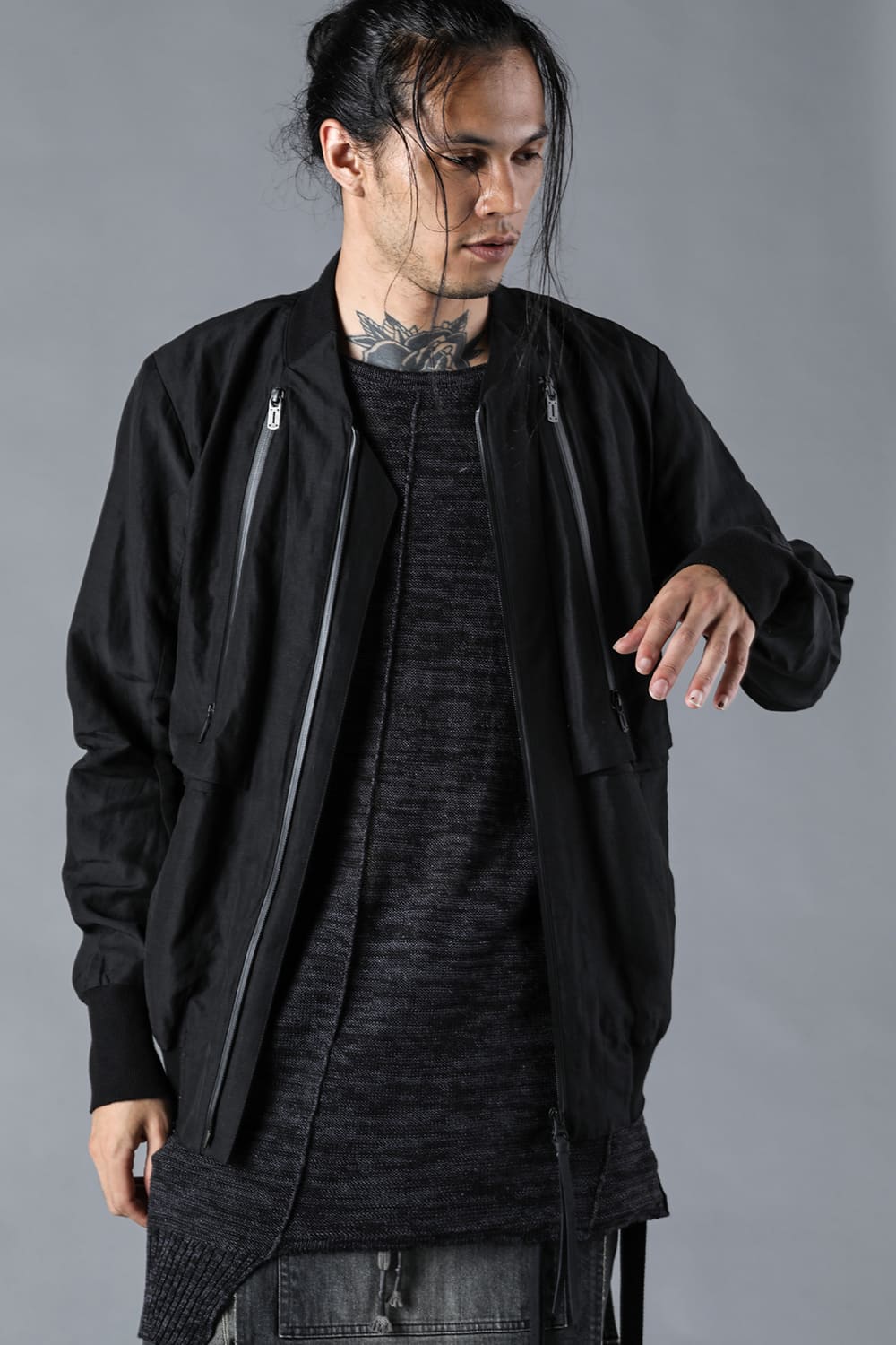 Salt-Shrunk Washed Dobby Border Bomber Jacket