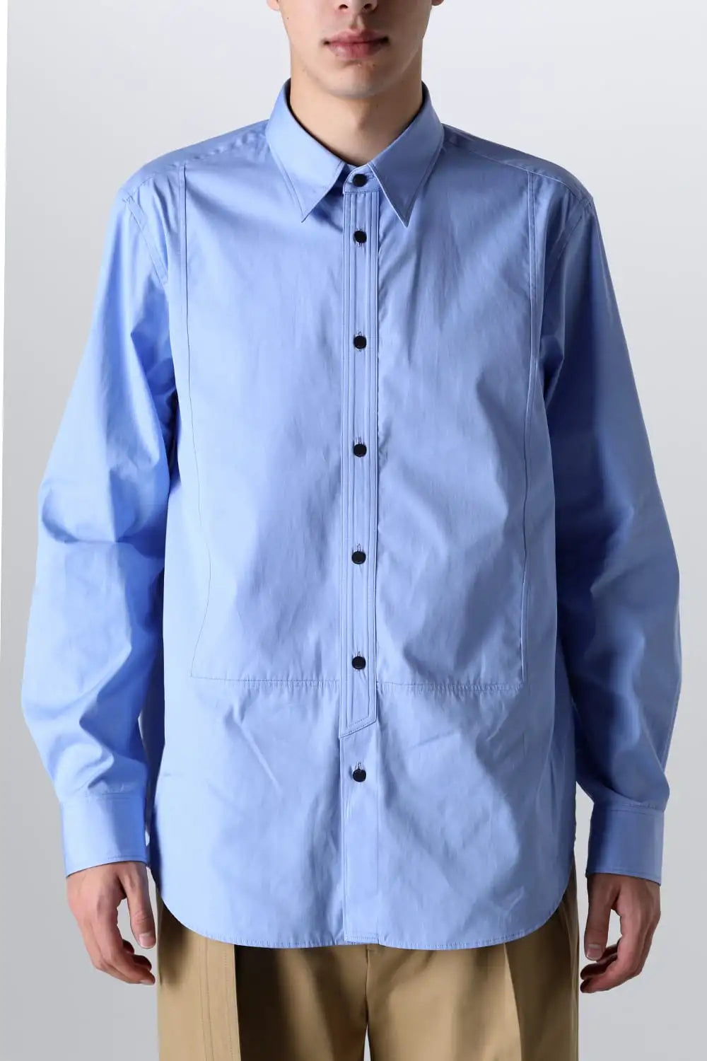 フロントパネルシャツウィズレザータブ Sax