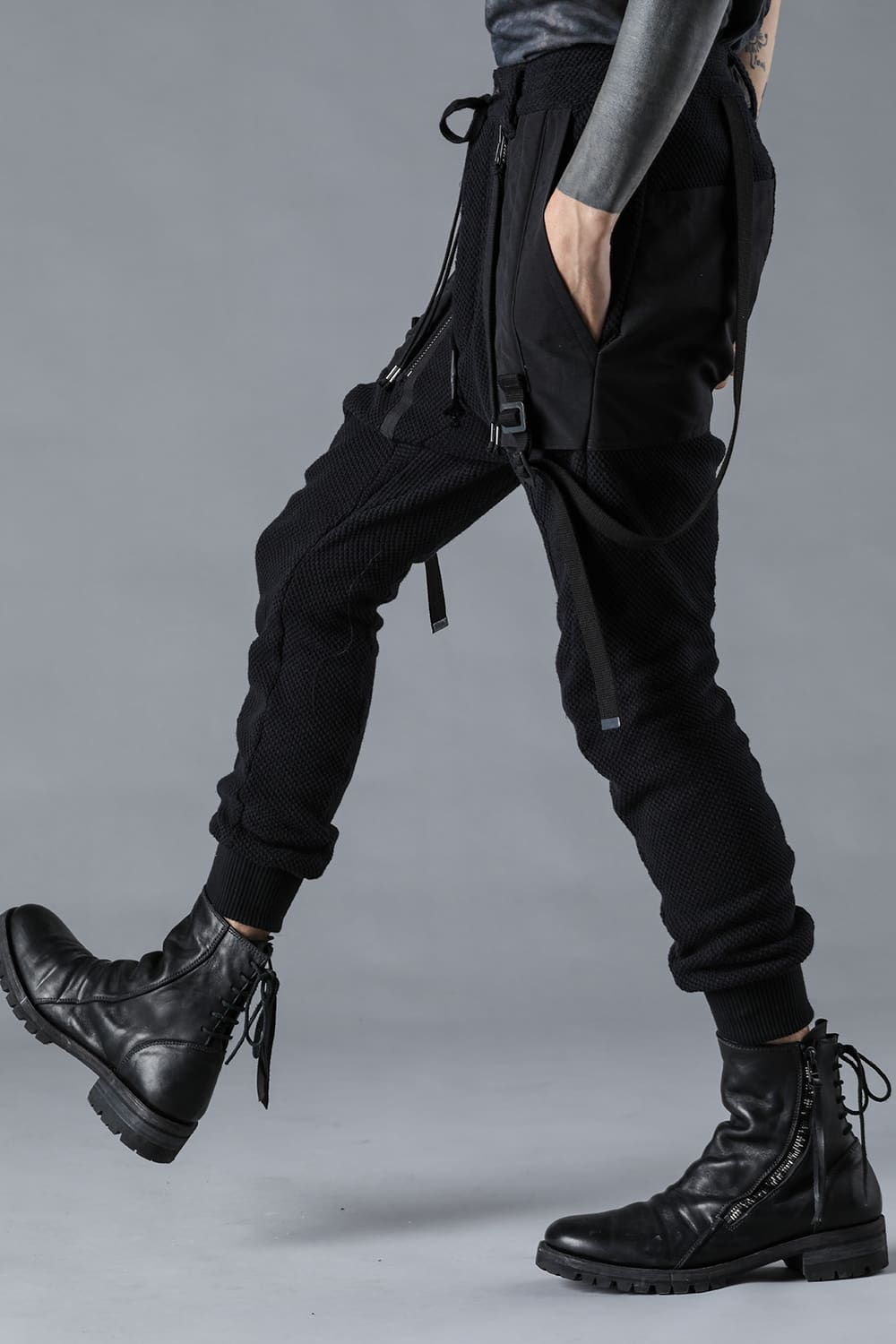 Honeycomb Cotton Jersey Suspender Drop-Crotch Jogger Pants