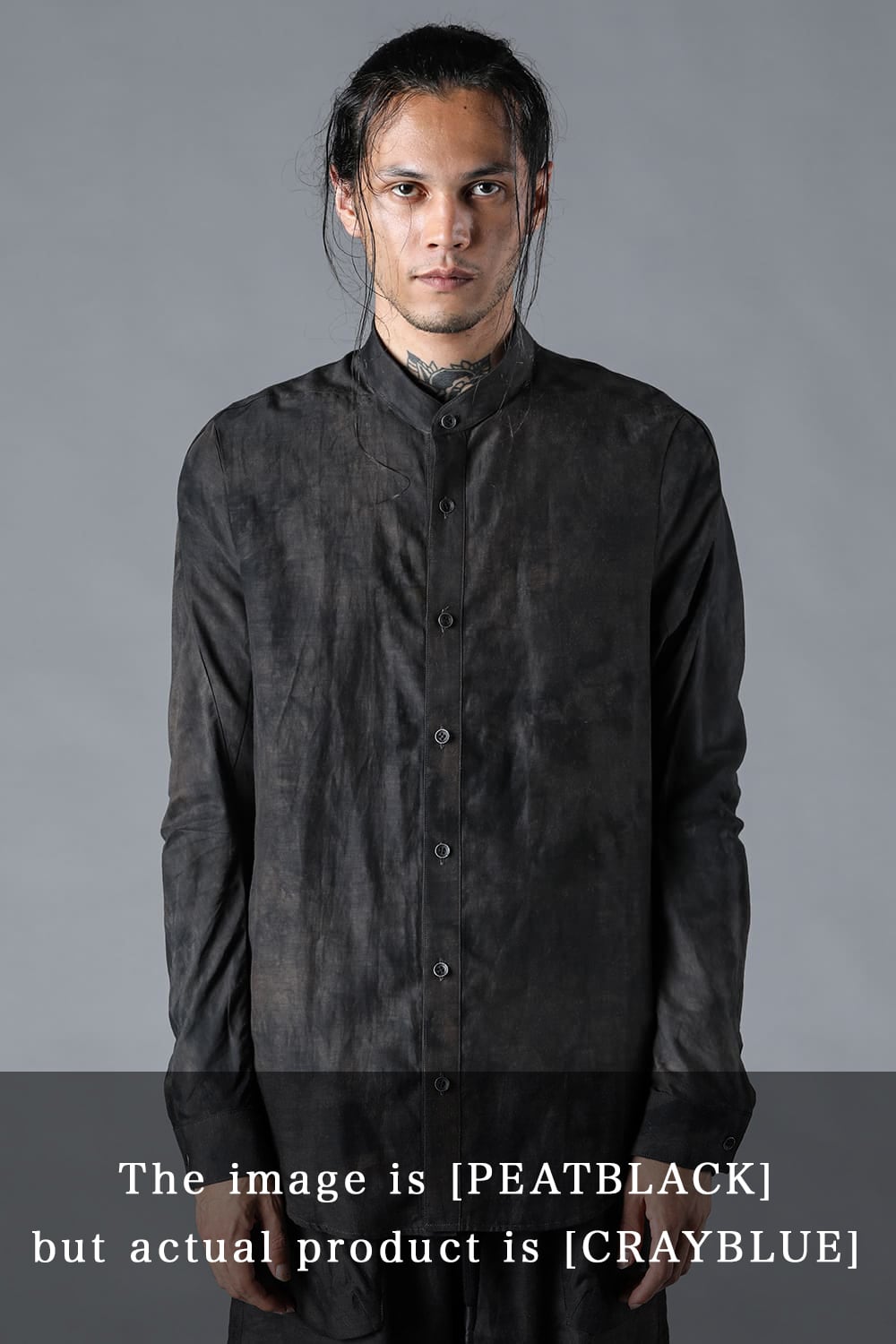 Uneven Dyed Linen x Rayon Band Collar Shirt