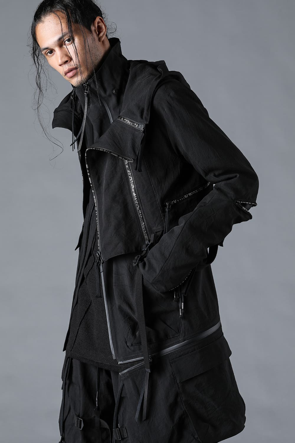 Salt-Shrunk Washed Dobby Border Military Coat