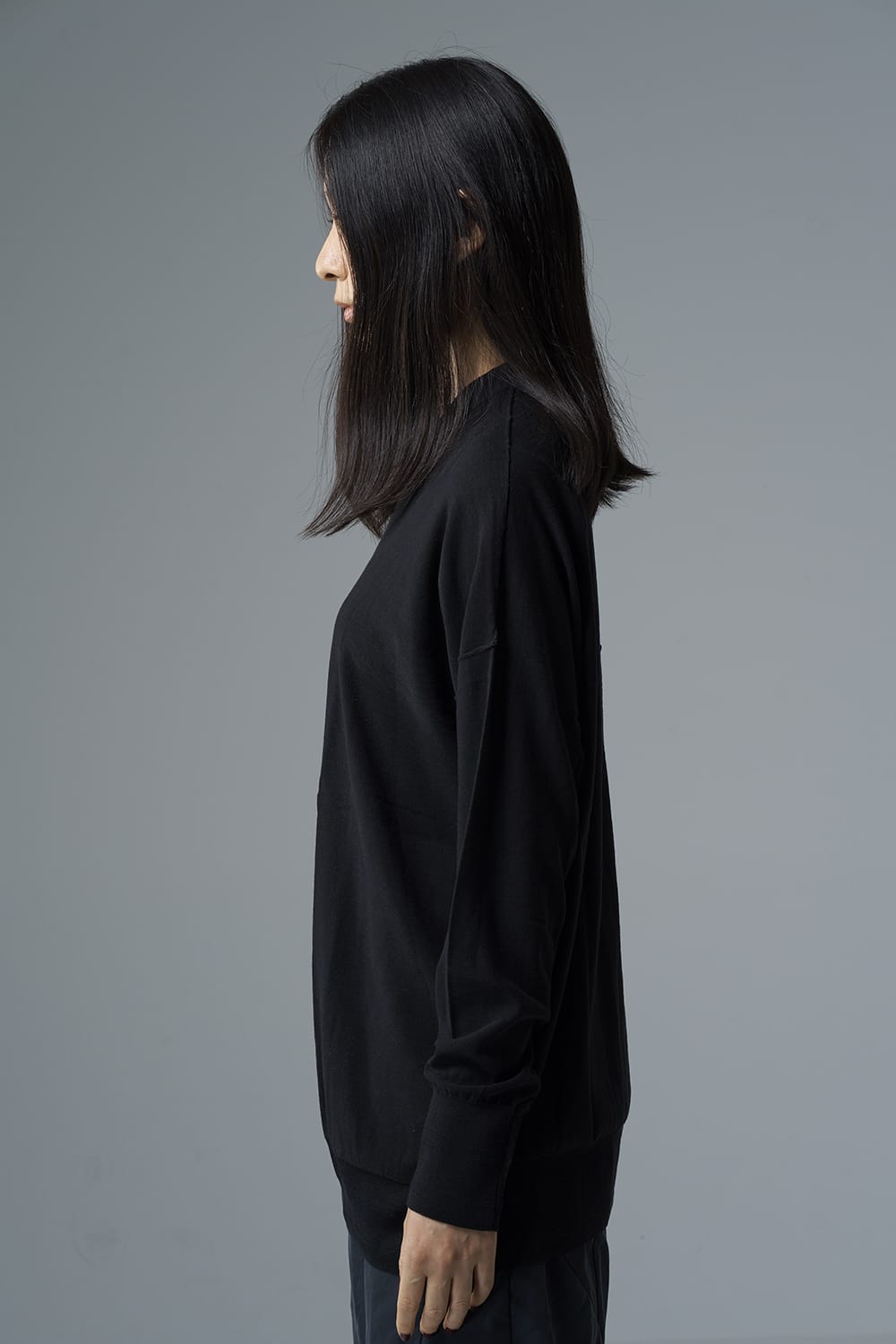 ルーズフィット ニットロングスリーブ シルク/コットン  ブラック