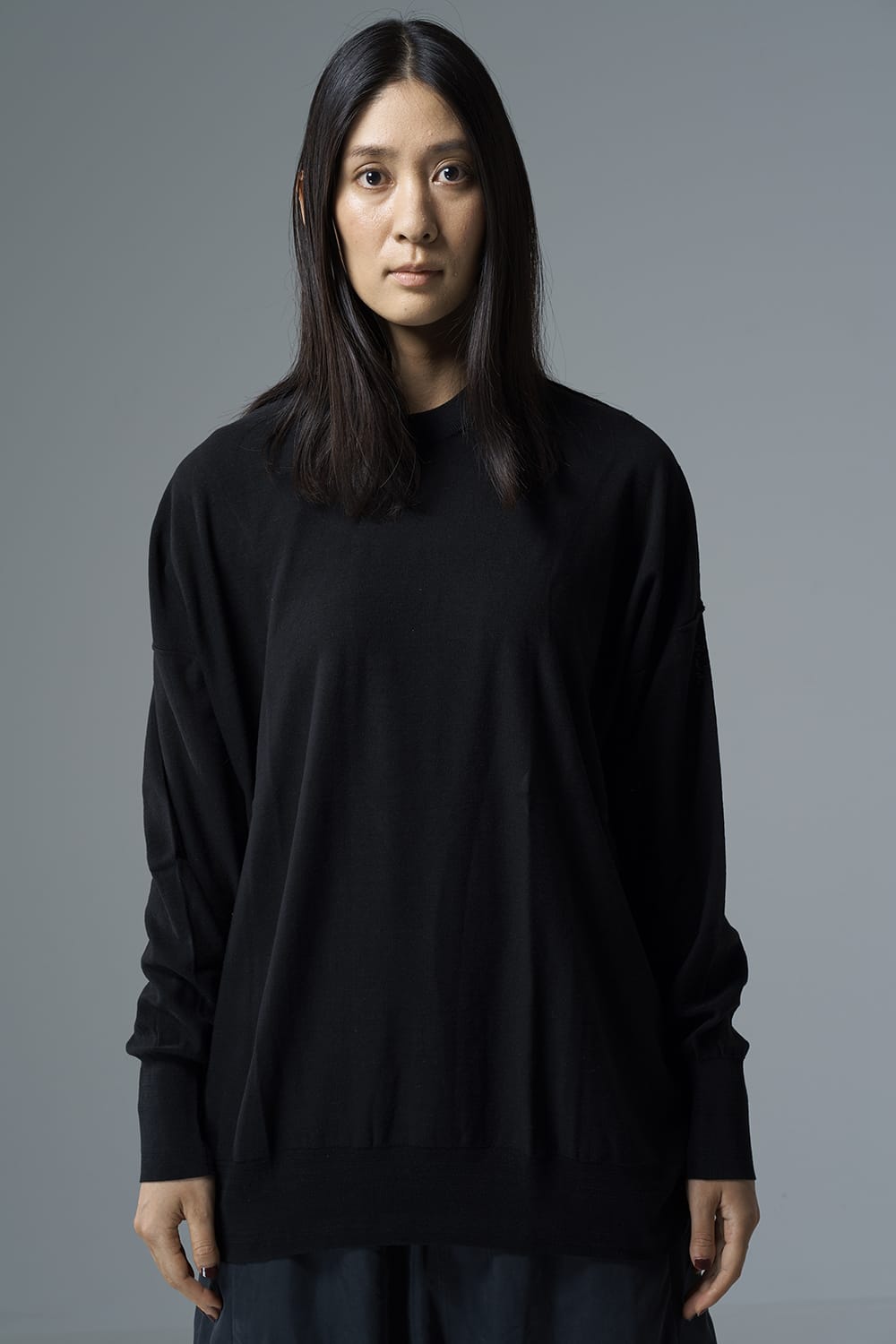 ルーズフィット ニットロングスリーブ シルク/コットン  ブラック