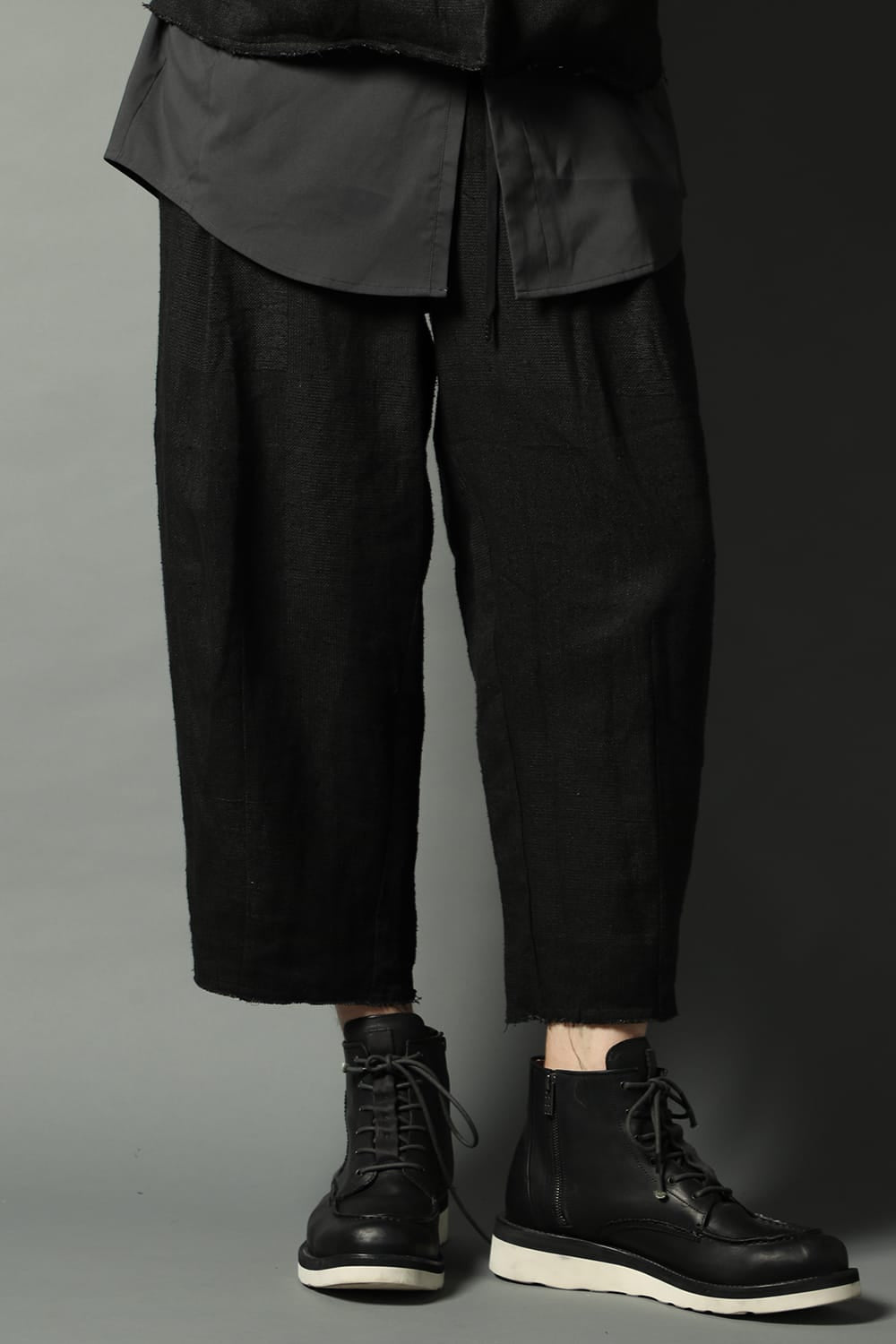 Baggy cropped pants silk linen crazy check  Black