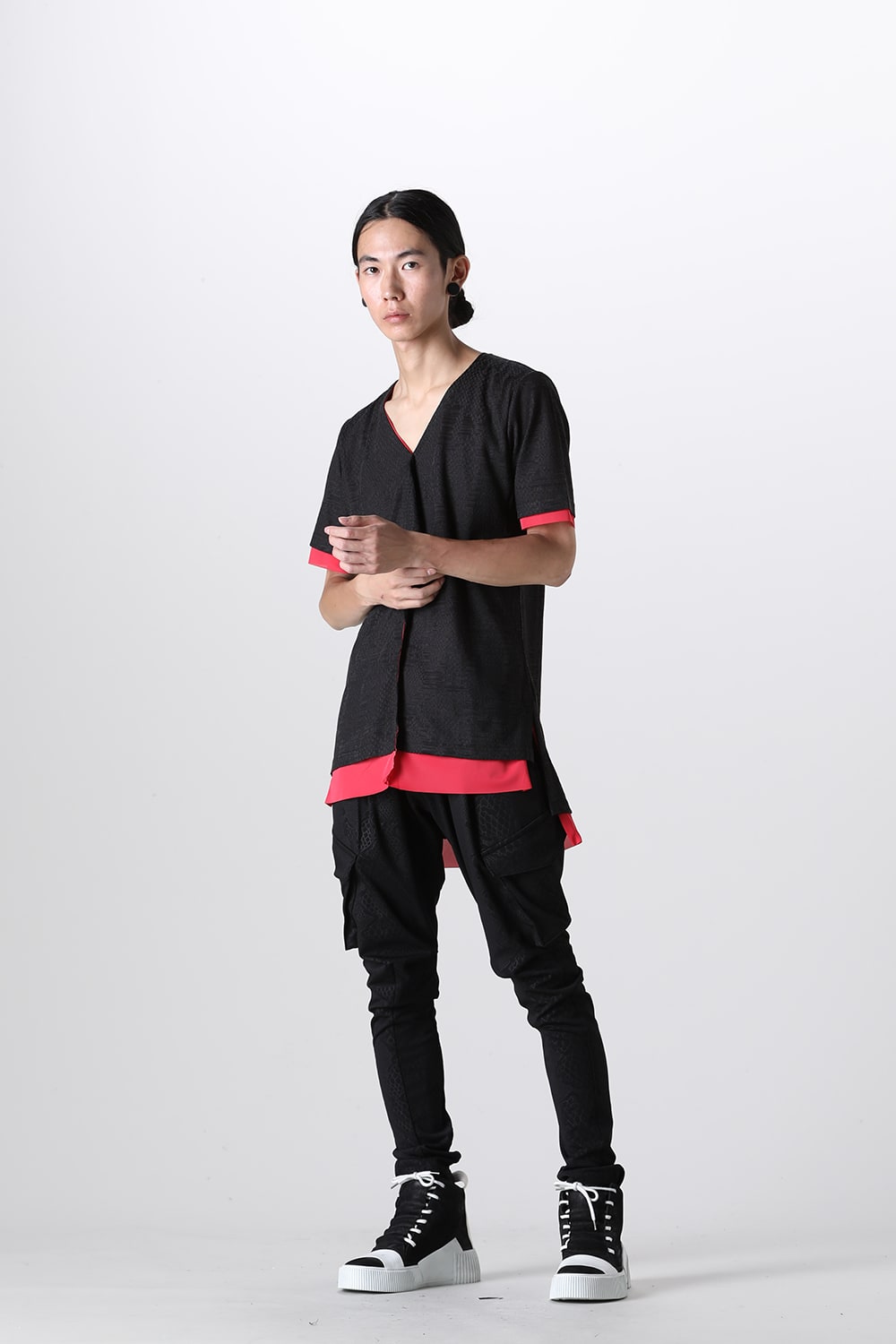 Layered Petit Frill T-Shirt Black&Red