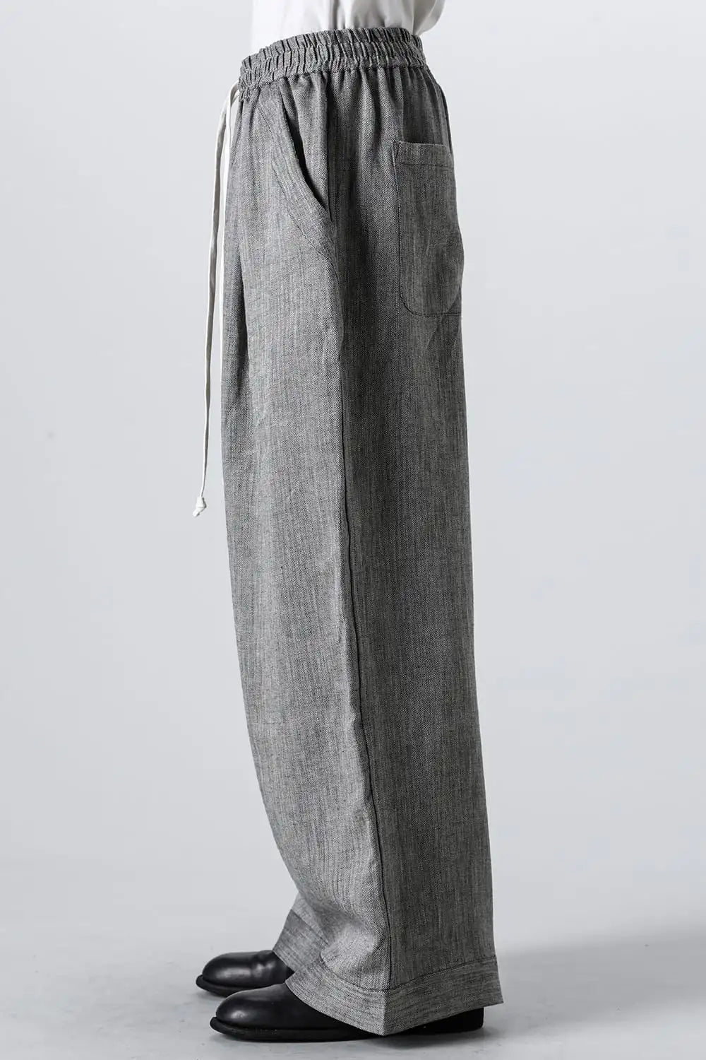 WIDE PANTS Linen Herringbone WHITE×BLACK