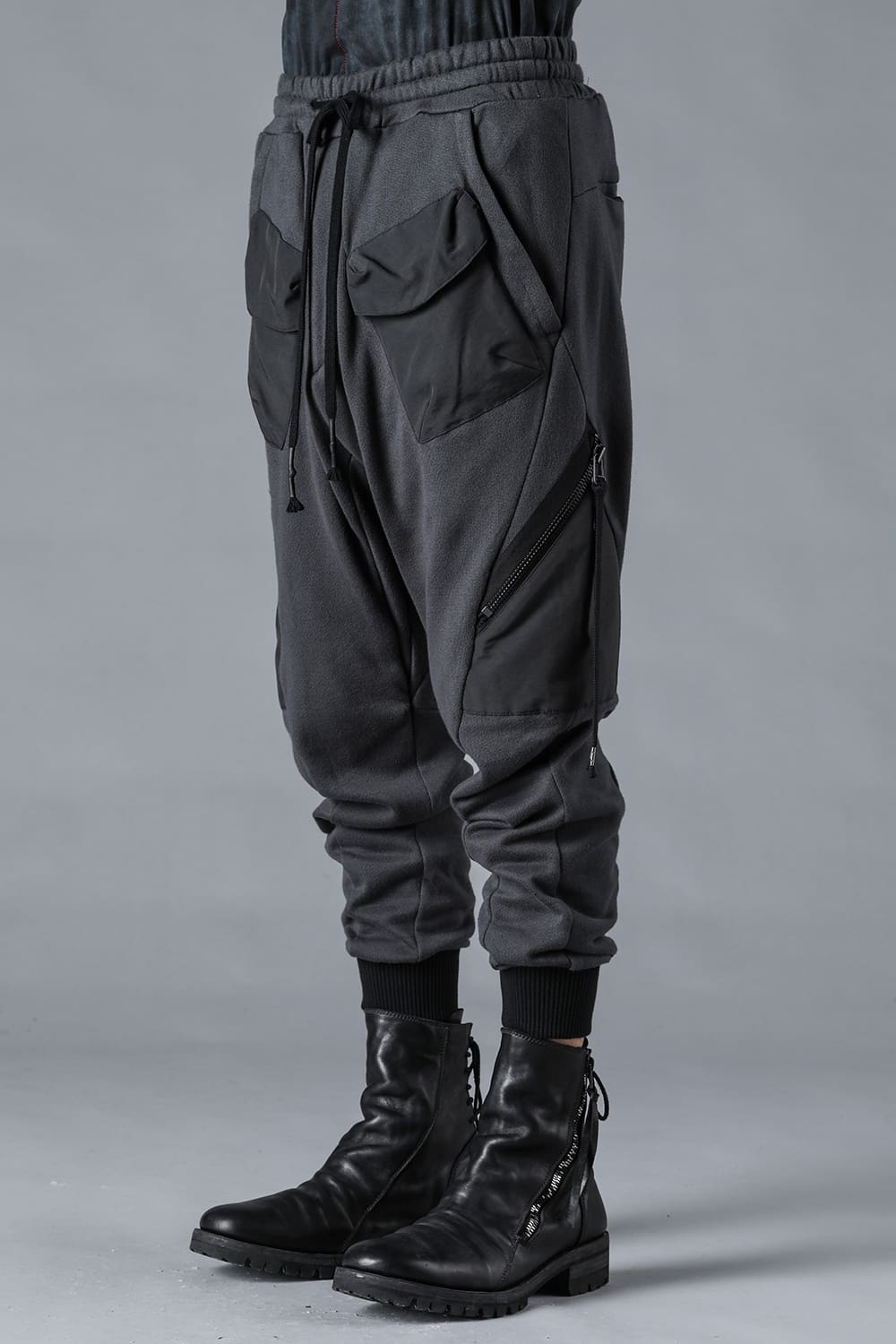 Untwisted Yarn Fleece-Lined Multi-Pocket Sarouel Jogger Pants