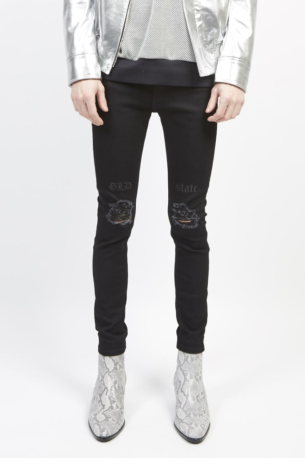 EX fit denim leggings pants (GLD state+crash) Black × Black