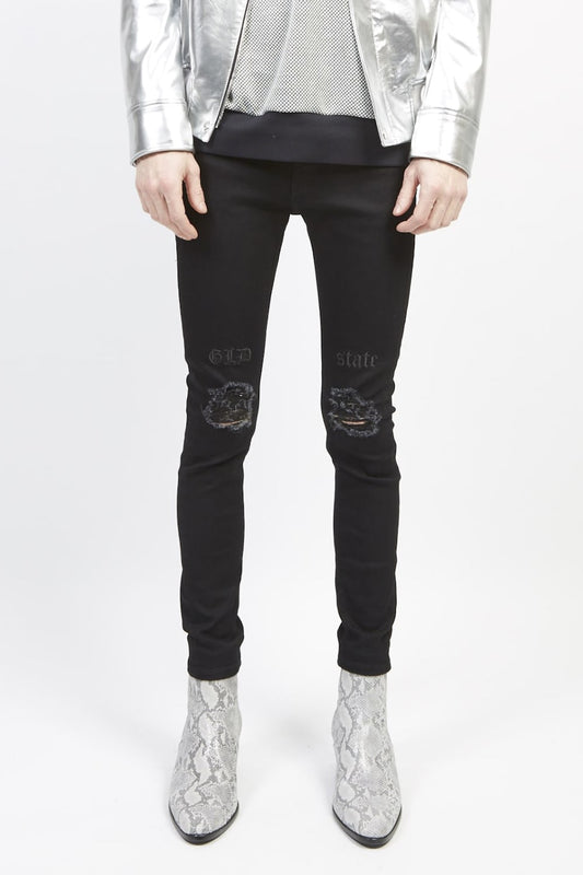 EX fit denim leggings pants (GLD state+crash) Black × Black