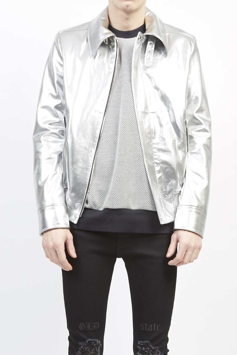 Patent faux leather blouson Silver