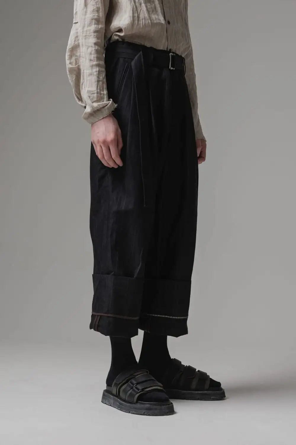 Cuffs baggy pant cotton / linen stripe