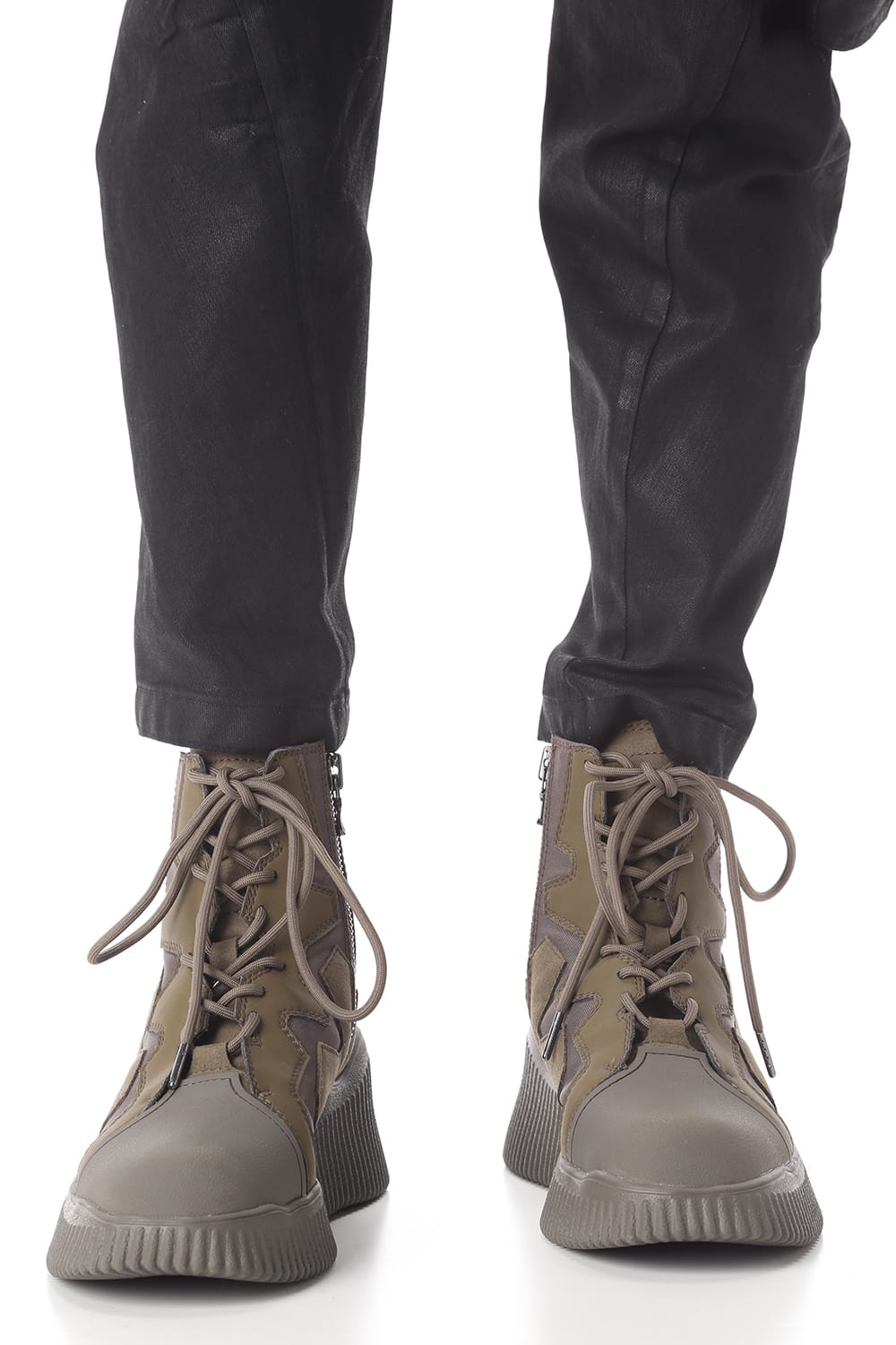 PADDED LACE-UP BOOTS KHAKI