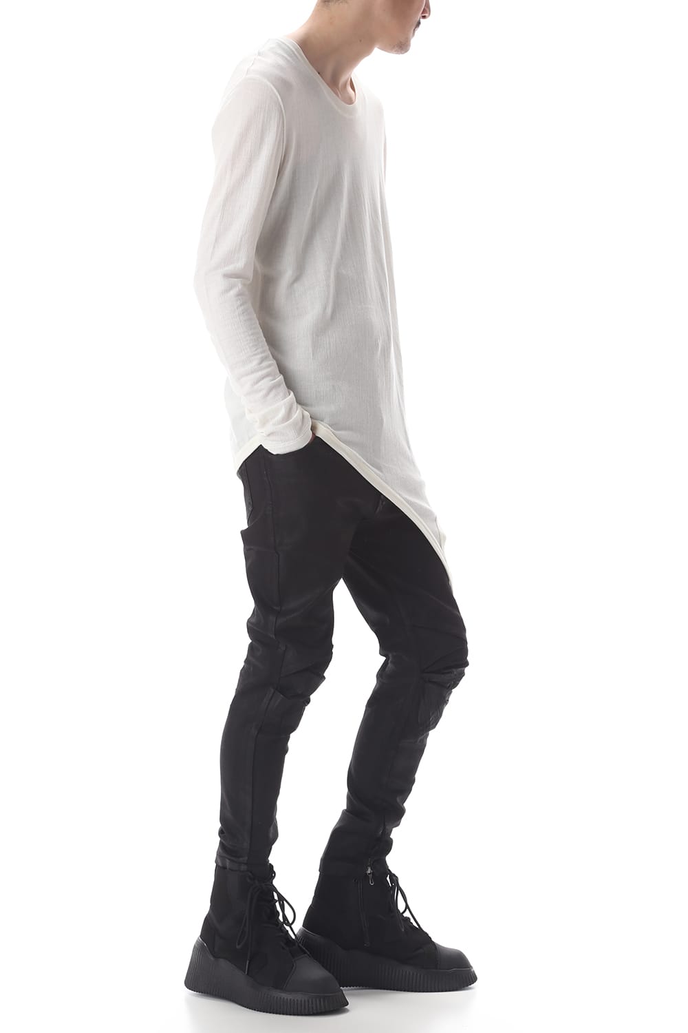 TUCKED KNEE SKINNY DENIM PANTS (Coating)