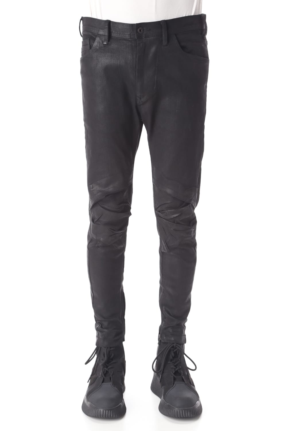 TUCKED KNEE SKINNY DENIM PANTS (Coating)