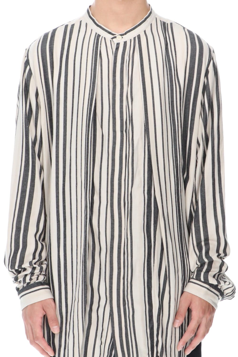 STAND COLLAR STRIPE SHIRT BEIGE