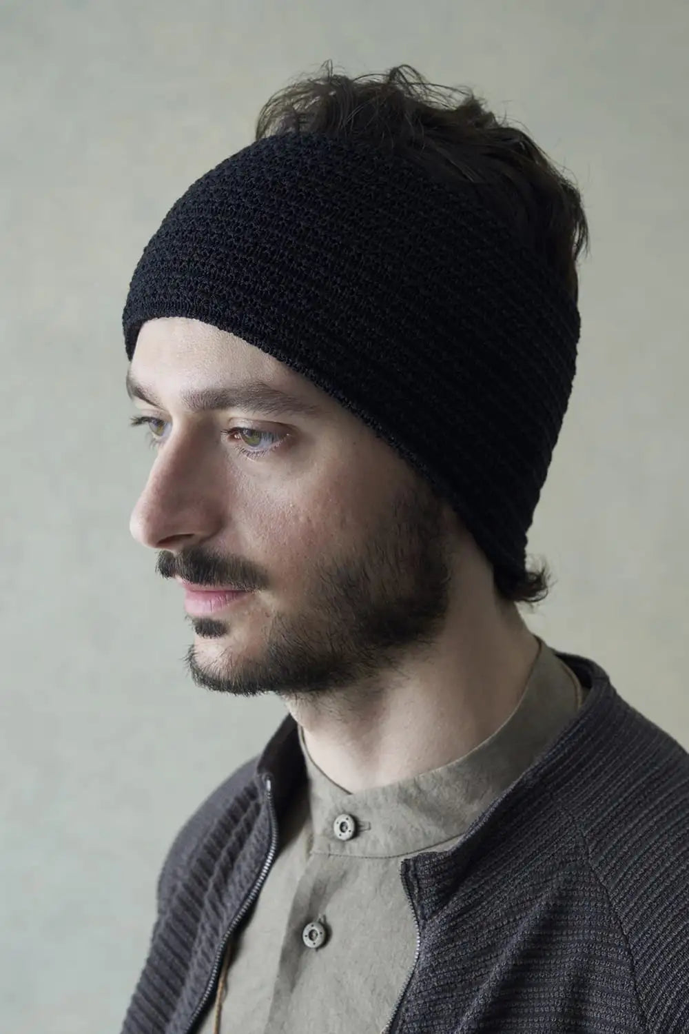 Knit headband cotton/nylon / linen Black