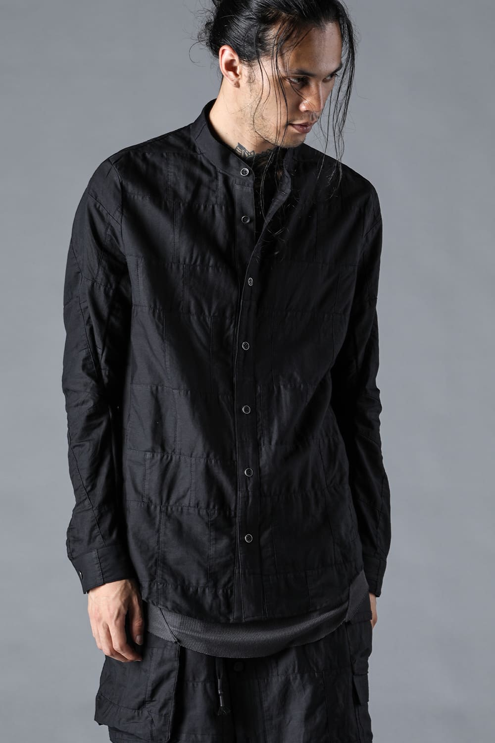 Patchwork Band Collar Shirt