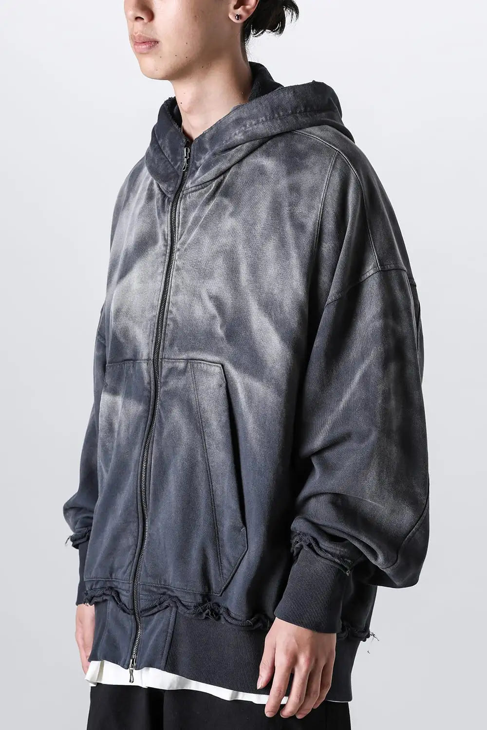 Faded Garment Wash Sweat Hoodie Black