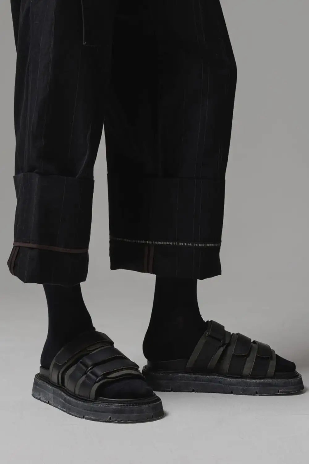 Cuffs baggy pant cotton / linen stripe