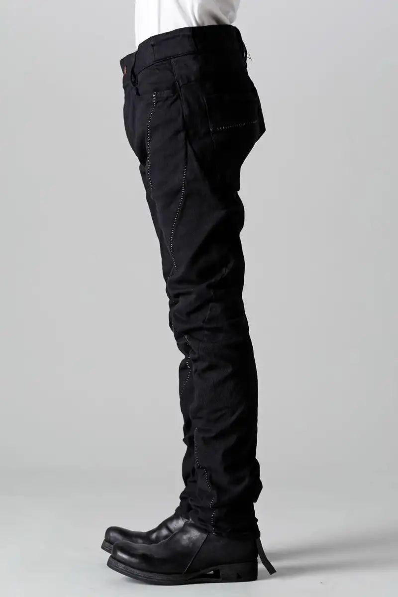 Stretch Denim Overlock Twist Curve Slim Pants Black