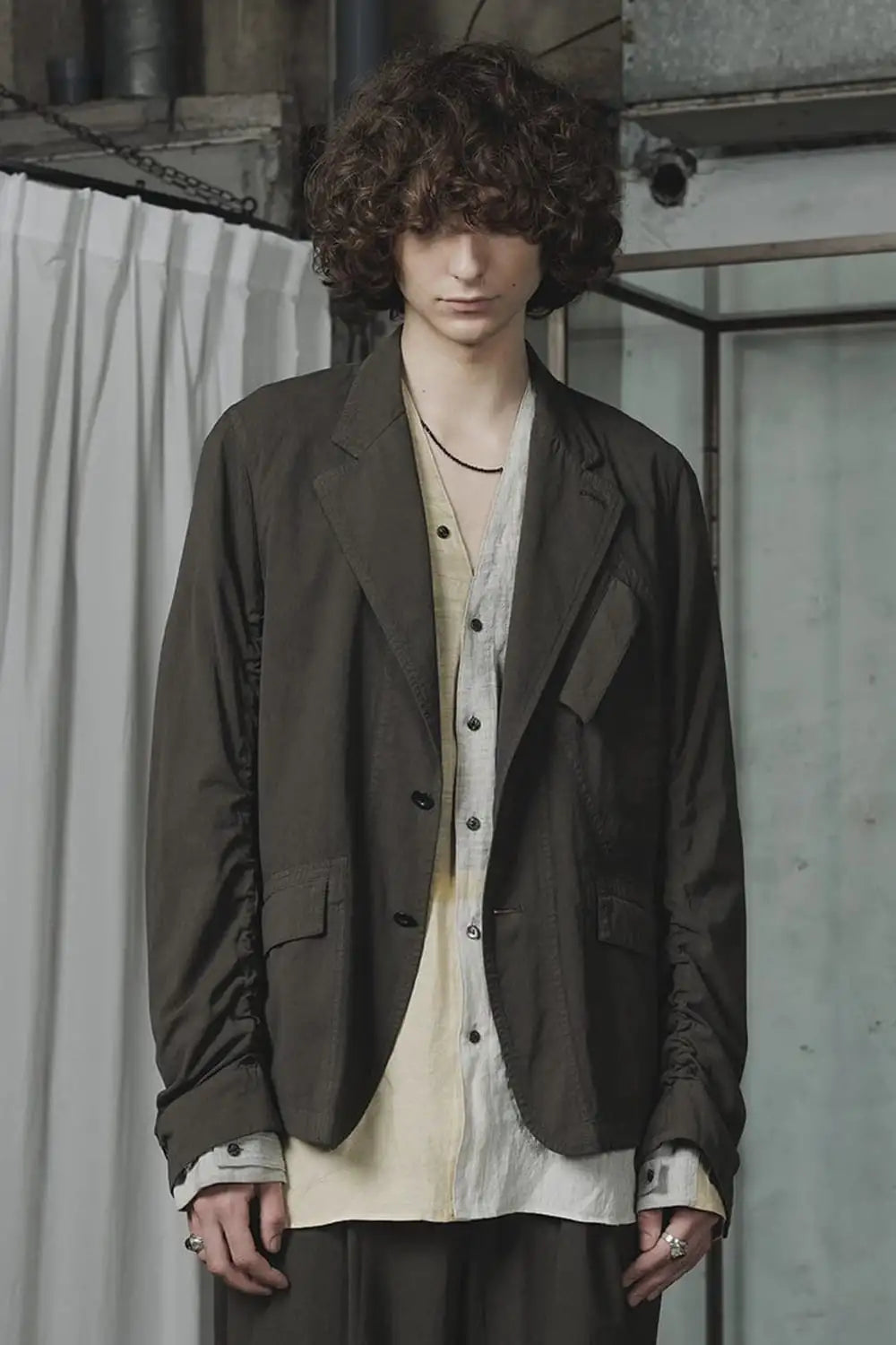 強撚ドライコットン ジャケット  オリーブドラブ