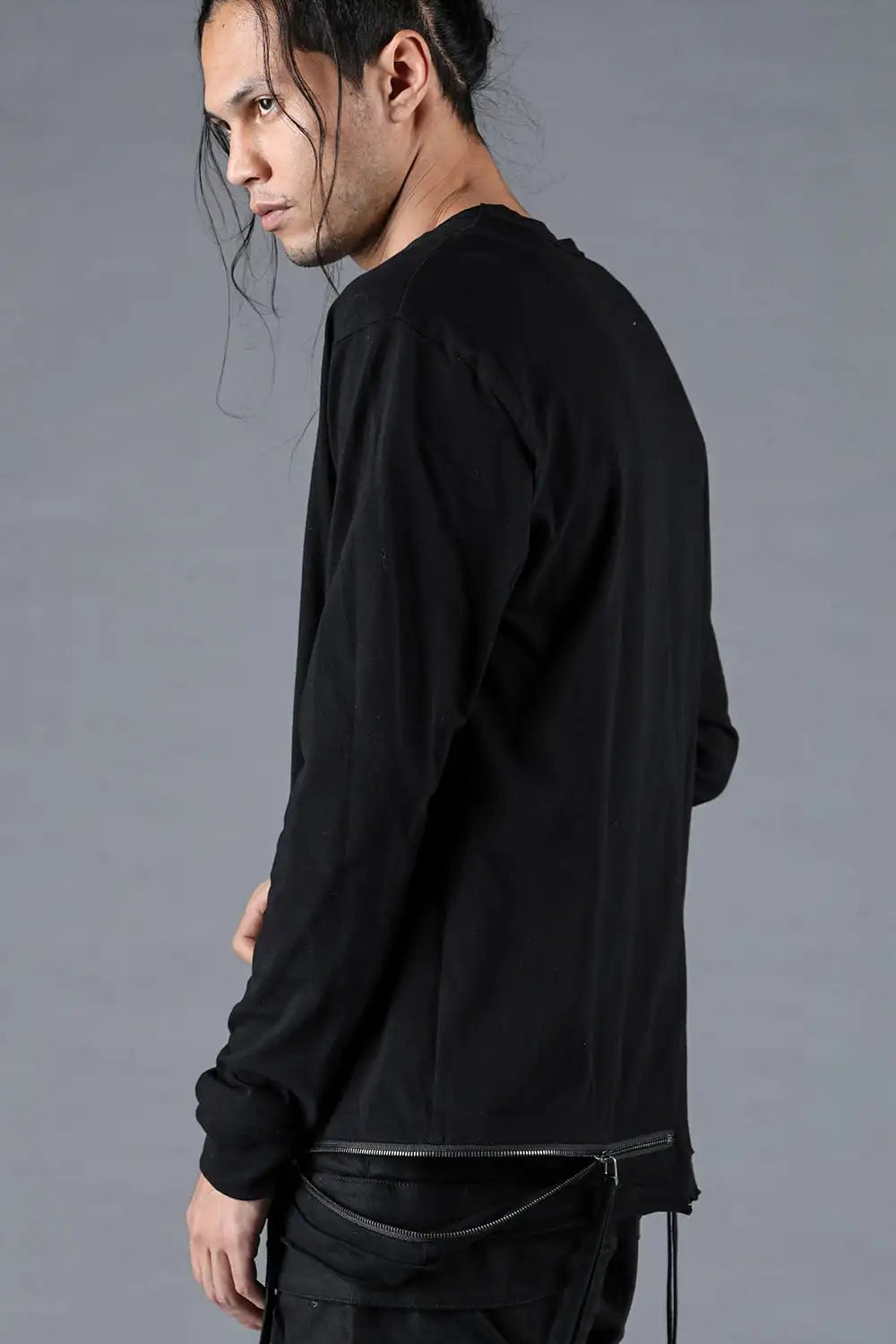 30/- Soft Cotton Jersey Zip Open Long Sleeve T-Shirt Black