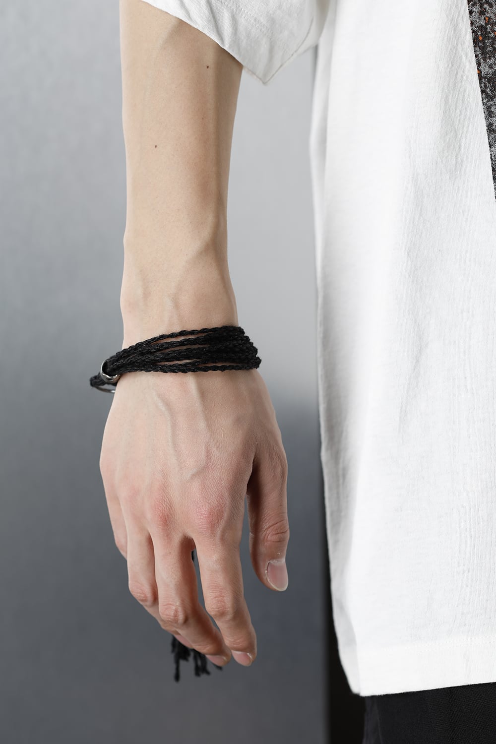 リネン コード ブレスレット ブラック × ニッケル