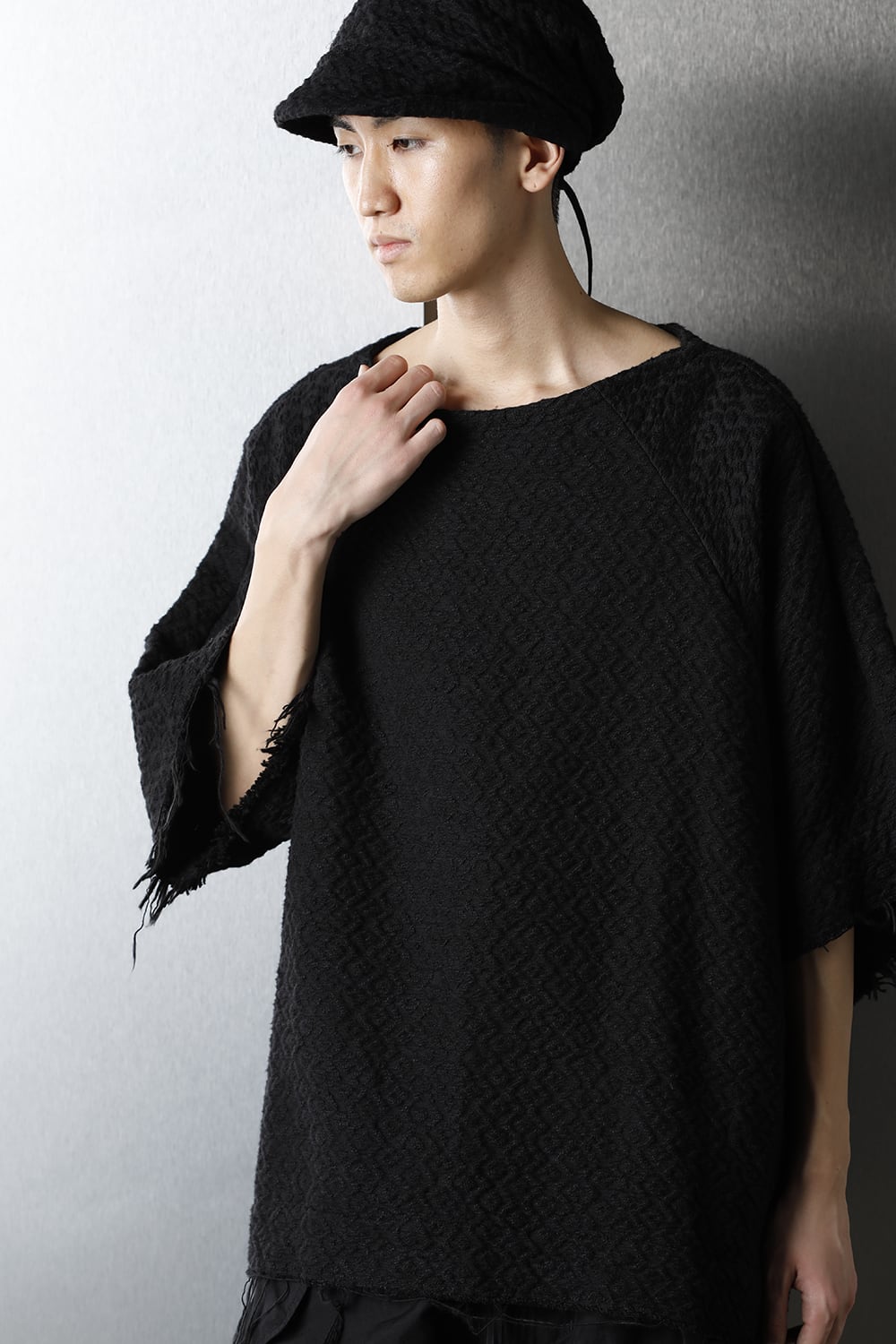 SLUB JACQUARD PULLOVER BLACK